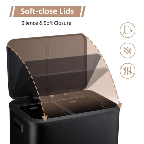 Vista 5 de GAOMON Cubo de basura rectangular de 30 litros/8 galones, cubo de basura rectangular de doble compartimento para reciclaje de cocina con tapa