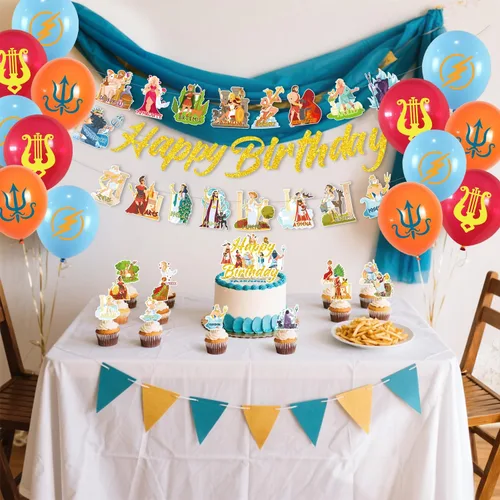 Vista 6 de Decoraciones de fiesta de mitología griega, suministros de fiesta de cumpleaños de mitología griega incluyen pancartas de feliz cumpleaños, adornos