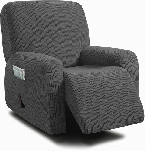Vista 31 de ULTICOR - Juego de 8 fundas para sofá reclinable de jacquard, fundas elásticas para sofá reclinable para 3 cojines, gruesas, suaves, lavables