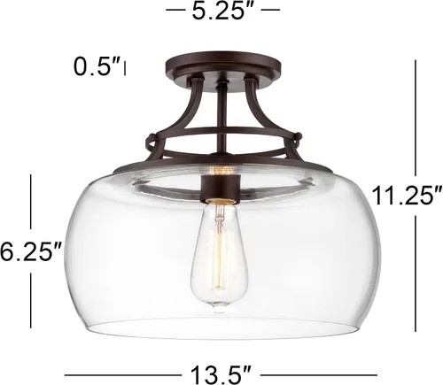 Vista 4 de Franklin Iron Works Charleston - Lámpara de techo industrial rústica de granja, lámpara semiempotrada de 13 1/2 pulgadas de ancho, pantalla LED