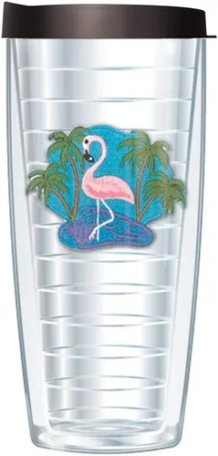 Vista 5 de Juego de 4 palmeras para playa, hamaca, flamenco, silla de playa, vasos aislados de doble pared de 16 onzas, paquete aislado al vacío sin BPA