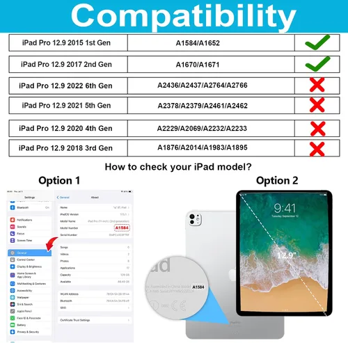 Vista 2 de Funda para iPad Pro 12.9 de 2ª generación 2017 y 2015 de 1ª generación, funda protectora de TPU resistente con protector de pantalla, soporte