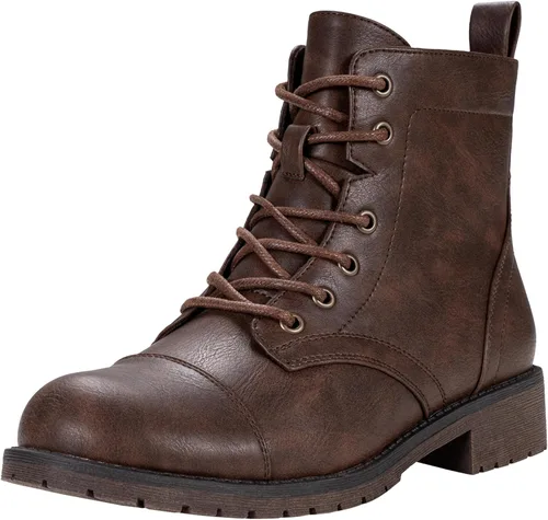 Vista 14 de Vepose - Botines de tacón bajo para mujer, botines militares a la moda con cordones