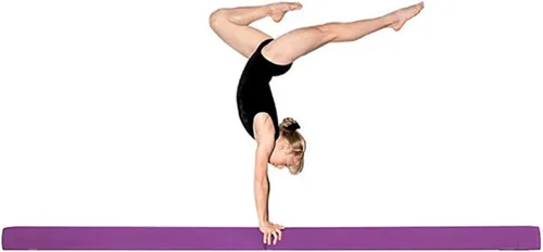Vista 3 de Juego de barra de gimnasia expandible con barra de equilibrio, alfombrilla de 6 x 4 pies para niños, barra horizontal para entrenamiento de gimnasia