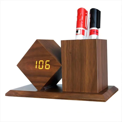 Vista 5 de Reloj despertador digital LED con pantalla de calendario de temperatura, ajuste de brillo de 3 niveles, activado por sonido, multifuncional