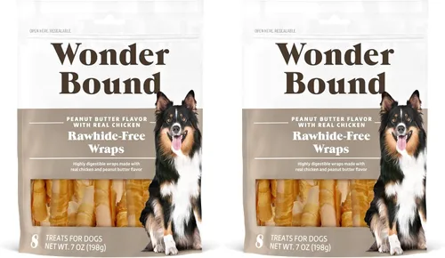 Vista 10 de Wonder Bound Mini palitos envueltos en pollo, 15 unidades, golosinas para perros sin piel cruda, masticables de salud dental para control de placa