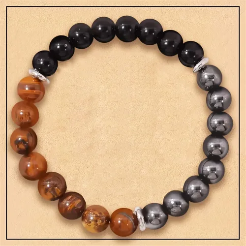 Vista 5 de Pulsera de triple protección con cuentas de ojo de tigre, obsidiana negra y hematita para hombres y mujeres, cuentas de piedras naturales y cristal