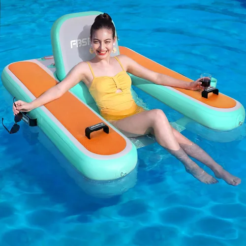 Vista 8 de FBSPORT Tumbona inflable para piscina para adultos, silla flotante de agua, balsa flotante de piscina con soporte para tazas y respaldo