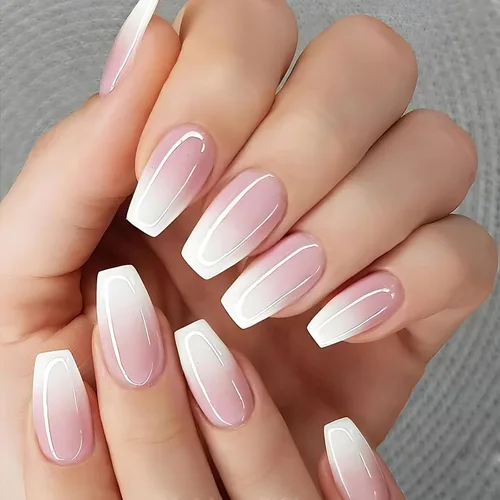 Vista 13 de Uñas postizas medianas con diseño de ataúd SWEKKE a presión, uñas postizas de cobertura completa rosa con diseños de flores, uñas adhesivas C1