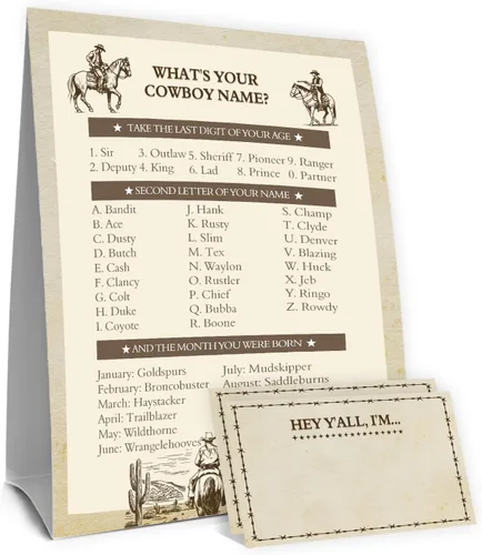 Vista 23 de ¿Cuál es tu nombre de los años 50 Juego, 1 señal de doble cara y 30 tarjetas adhesivas, Juegos de fiesta de cumpleaños retro para niños y adultos