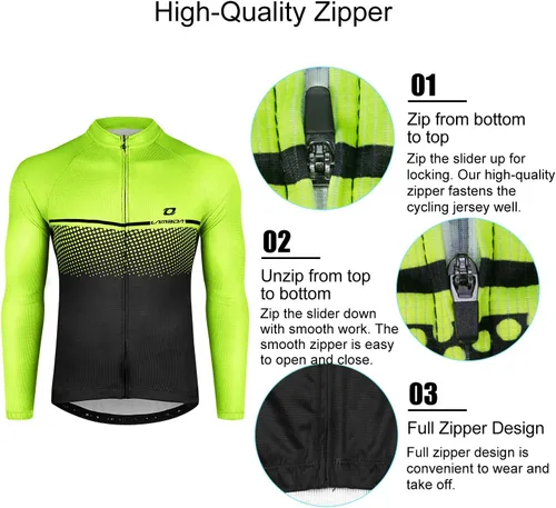 Vista 4 de Maillot de ciclismo para hombre, manga larga, con 3 bolsillos traseros, secado rápido, transpirable, para bicicleta