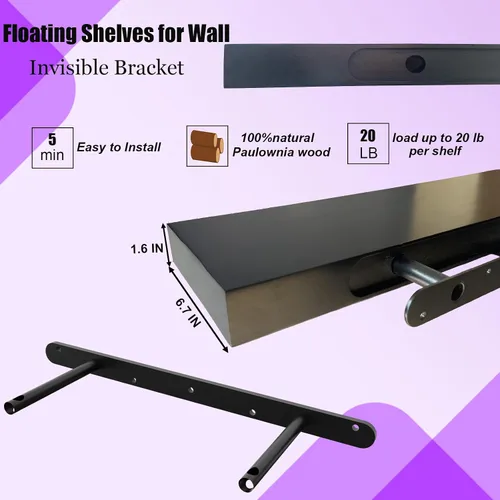 Vista 5 de IAE Estantes flotantes de pared de 16 pulgadas, estantes de baño montados en la pared, estante invisible, estantes de cocina flotantes, estante