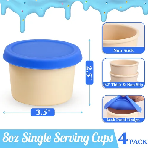 Vista 6 de Webake Recipientes de silicona para helado con tapas, 8 onzas, vasos de helado caseros reutilizables para congelador, juego de 4