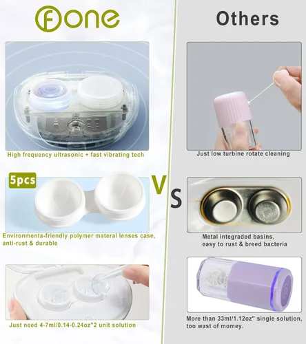 Vista 3 de ofone Limpiador de lentes de contacto, máquina ultrasónica de limpieza de lentes de contacto con cargador USB, pantalla de temporizador y kit de 5