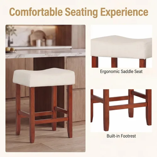 Vista 5 de Giantex 25 Inch Bar Stools, Backless Saddle Barstools with Sponge Padded Cushion, Nailhead Trim, 330 Lbs Wood Bar Stools with Foot Rest for Kitchen