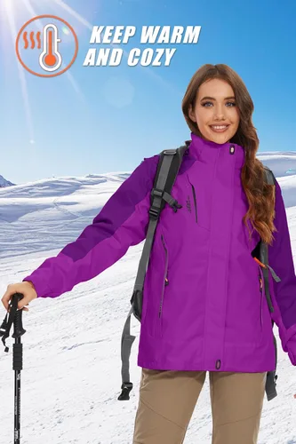 Vista 7 de MAGCOMSEN - Chamarra de esquí 3 en 1 para mujer, con forro interior de vellón, chamarra tipo parca resistente al viento e impermeable