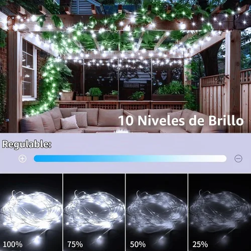 Vista 4 de 2 paquetes de luces de hadas en forma de cuerda enchufables, 33 pies, 100 micro estrellas LED impermeables para exteriores con 8 modos Paquete de 2