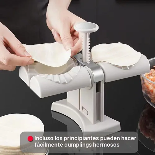 Vista 2 de Collfa Molde automático para hacer albóndigas, máquina manual de prensa de ravioles, juego de prensa de bolas de masa de doble cabezal, molde