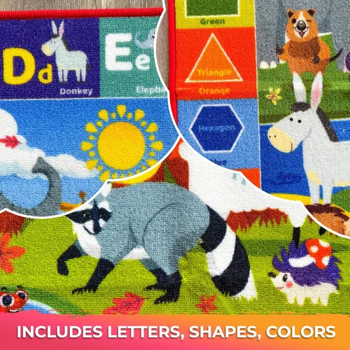 Vista 6 de QUOKKA Alfombra de aula para niños, alfombra ABC de 79 x 60 para sala de juegos, alfombra de aprendizaje del alfabeto para dormitorio, alfombra