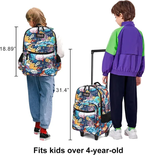 Vista 8 de Tilami Mochila rodante de 18 pulgadas con doble asa con bolsa de almuerzo con ruedas para niños