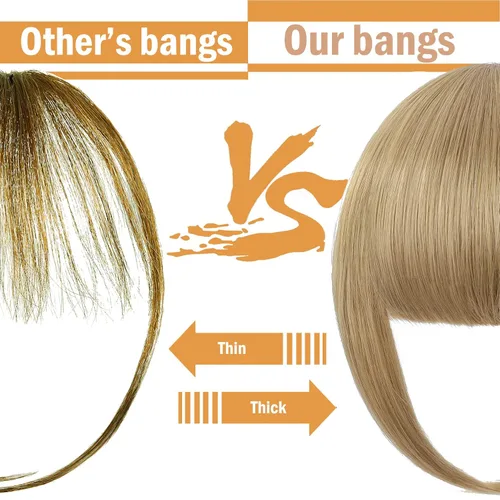 Vista 3 de Extensiones de clip de cabello francés, fleco natural grueso curvado con patillas largas con clip recto para mujer