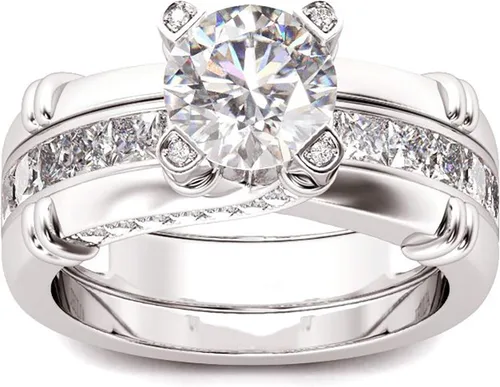 Vista 3 de Juego de anillos de diamante para mujer juego de anillos de combinación creativa 2 en 1 con circonita y anillo de moda versátil para boda compromiso