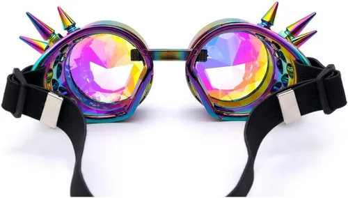 Vista 35 de FUT Gafas Steampunk con pinchos arcoíris ABS, lentes de caleidoscopio rave, soldadura cibernética, gótico, cosplay, vintage