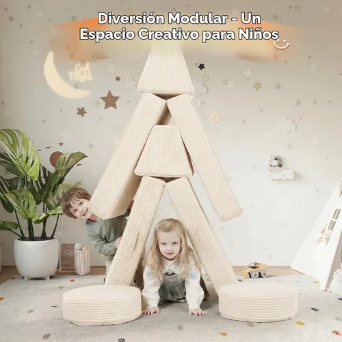 Vista 7 de MeMoreCool - Sofá modular para niños, 8 piezas, color beige