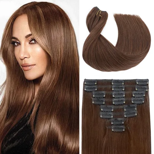 Vista 9 de Extensiones de cabello humano real con pinzas, extensiones de cabello humano 100% humano, extensiones de cabello humano brasileño Remy, extensiones