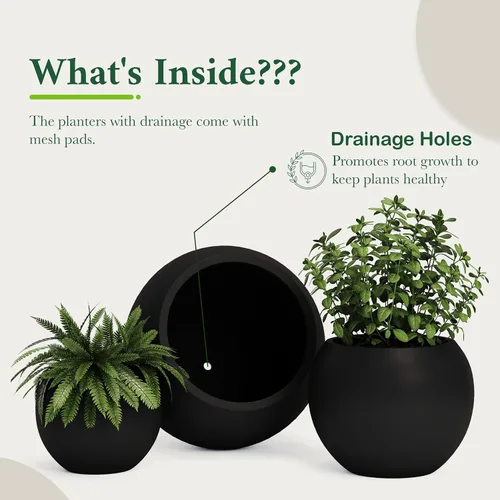 Vista 7 de DTY Fiberstone - Maceta tipo globo para interiores y exteriores, maceta esférica ligera para olivo, Monstera y palma, piedra de fibra de vidrio