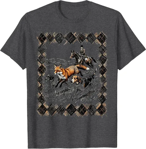 Vista 7 de Preppy Argyle Fox Hunt Illustrated Graphic T-Shirt White