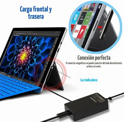 Vista 3 de Surface Pro Surface - Cargador para laptop, adaptador de fuente de alimentación de 65 W [actualizado] para Microsoft Surface Pro 9/8/X/7+/7/6/5/4/3