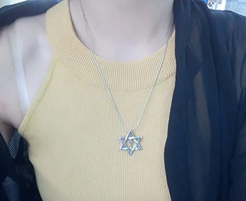 Vista 3 de Jewish Jewelry - Collar con colgante de cruz de estrella de David de plata para mujeres y hombres, cadena de acero inoxidable (plata), Metal Acero