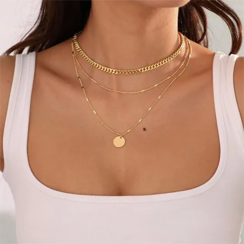 Vista 3 de ASCOMY Collares en capas para mujer, delicado collar de oro chapado en oro de 14 quilates, collar de espiga para mujer, collar de cruz de perlas