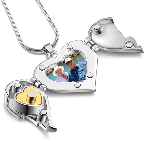 Vista 2 de Cring Coco Collar con colgante de cremación conmemorativo para mujer con medallón A Piece of My Heart Lives in Heaven Chapado en oro Circón