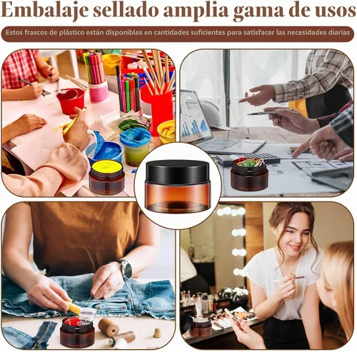 Vista 6 de SATINIOR 100 tarros de plástico con tapas, recipientes pequeños, tapas de boca ancha, pequeños recipientes de plástico para loción, crema, diamantes