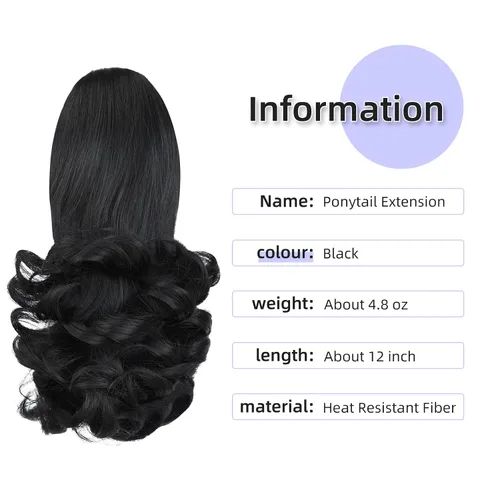 Vista 2 de extensión de cola de caballo, extensión de pelo con pinza de 12" cola de caballo rizada corta Extensión de pelo sintético de aspecto natural
