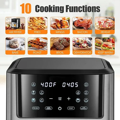 Vista 9 de Freidora de aire digital LED, horno tostador eléctrico con freidora de aire, freidora de aire multifunción, asar, asar, deshidratar y más