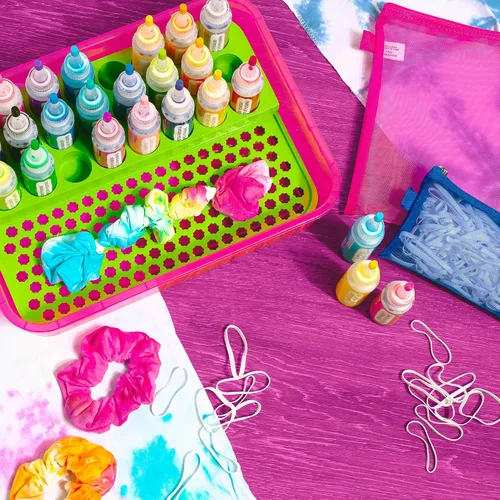Vista 2 de Fashion Angels Kit de teñido anudado y estación de trabajo, artes y manualidades para grupos, incluye botellas prellenadas y tinte, guantes y más