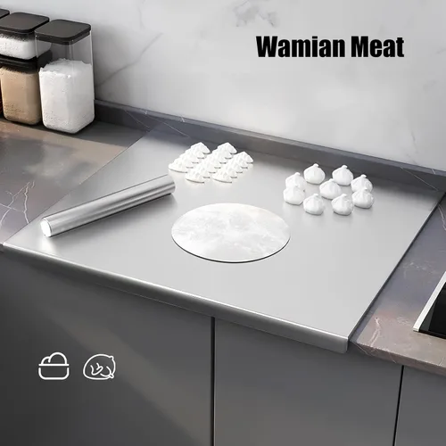 Vista 8 de Tabla de cortar extragrande de acero inoxidable con borde – Tabla de cortar de metal de 16 x 12 pulgadas para encimera de cocina, tabla