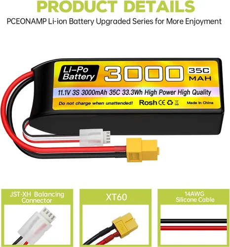 Vista 6 de 3S Lipo Batería 11.1 V 3000 mAh 35C con enchufe XT60 con cable de carga USB para RC Car Truck RC Barco Quadcopter FPV Drone
