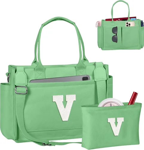 Vista 53 de Easter Basket Stuffers, Initial Tote Bag with Makeup Bag, Birthday Gifts for Women, Teen Girl Gifts Trendy Stuff