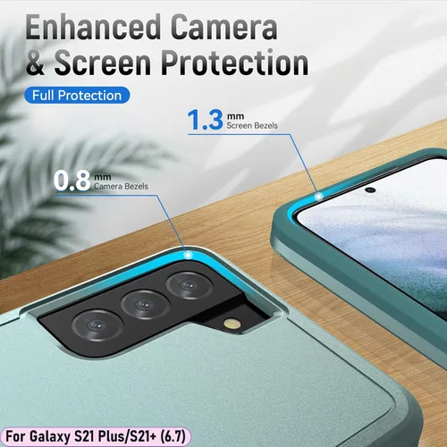 Vista 8 de Funda híbrida de doble capa para Galaxy S21 Plus/S21+ de 6.7 pulgadas, de grado militar, resistente a los golpes, con 1 soporte magnético para Verde