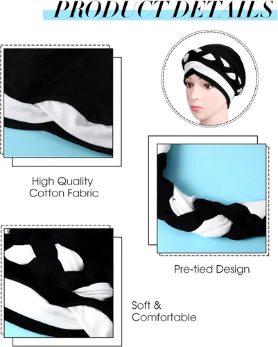 Vista 6 de SATINIOR 4 piezas de turbante africano para mujer, turbante con cuentas