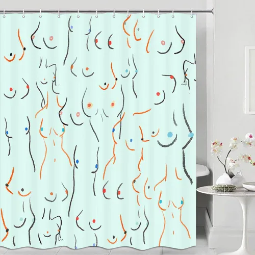Vista 8 de JAWO Divertida cortina de ducha para baño, diseño de pechos divertidos, cuerpo femenino, divertido juego de cortinas de ducha de tela artística