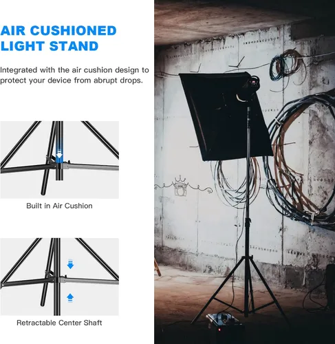 Vista 4 de Soporte de luz resistente de 9.8 pies / 9.8 ft ajustable de 22.0 lbs/22 libras, carga máxima, soporte de trípode acolchado de aire con rosca de 1/4