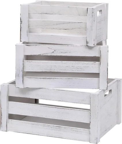 Vista 10 de Cajas grandes clásicas de madera negra para exhibición, conjunto de 3 cajas de madera con asas, cajas de madera hechas a mano estilo rústico