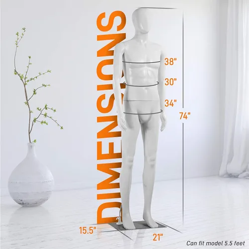 Vista 2 de SereneLife Forma de vestido de torso de maniquí masculino de 74 pulgadas con soporte de cuerpo completo, desmontable, ajustable, detalles faciales