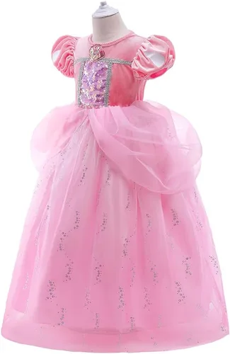 Vista 9 de 0-1NITIATION Disfraz de princesa rosa de Halloween para niñas, disfraz de Cenicienta, vestido de sirena para cumpleaños