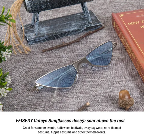 Vista 5 de FEISEDY Gafas de sol pequeñas con ojo de gato para mujer, color rosa, color caramelo, B2721
